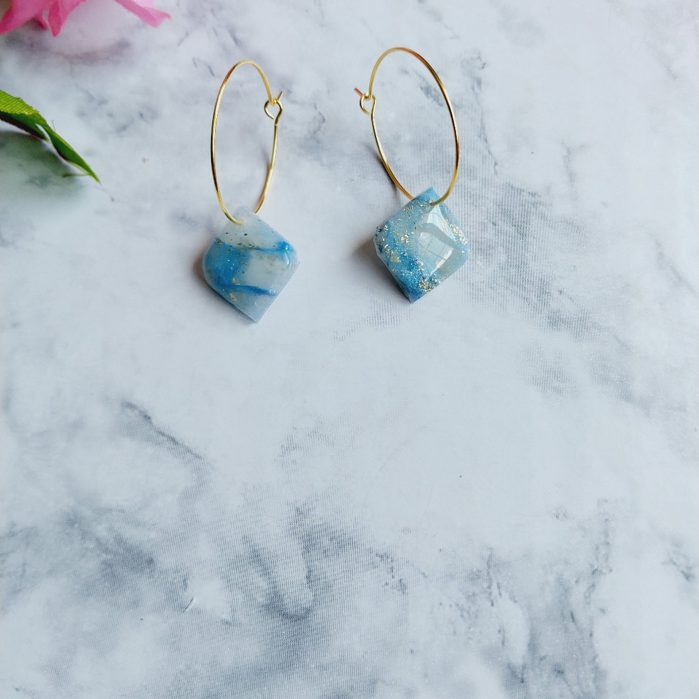OpalGlaze Clay Blue Golden Hoops Hand crafted Earrings.